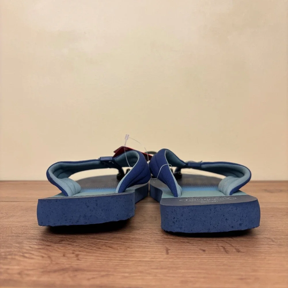 NEW HAVAIANAS Urban Print Flip Flops Navy Blue Stripe Men Size 9/10 Padded Strap